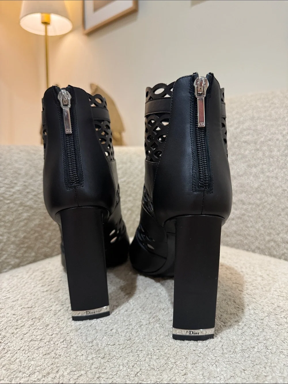 Christian Dior Black Laser-Cut Peep-Toe High Heel Booties - Picture 5 of 9
